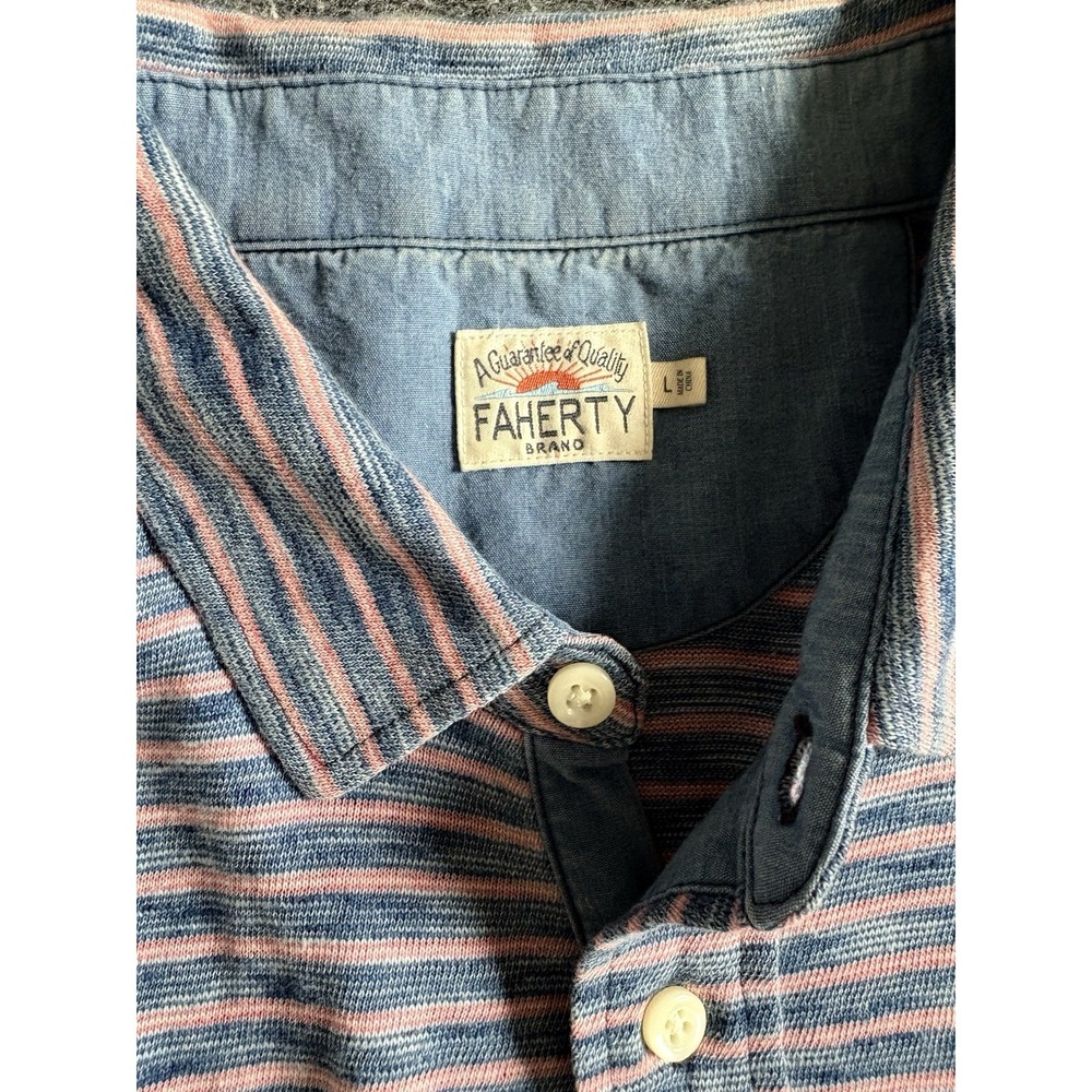 Faherty Brand Movement Polo Blue Rose  Stripe Size L Shirt‎ Men